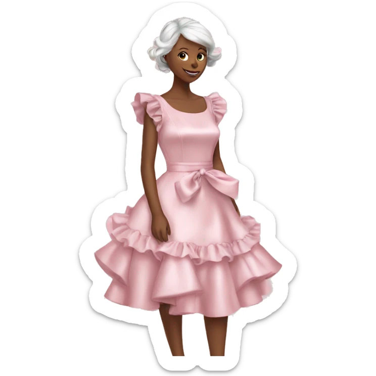 satin soft pink dress with ruffle and with ribbon in people white  sticker