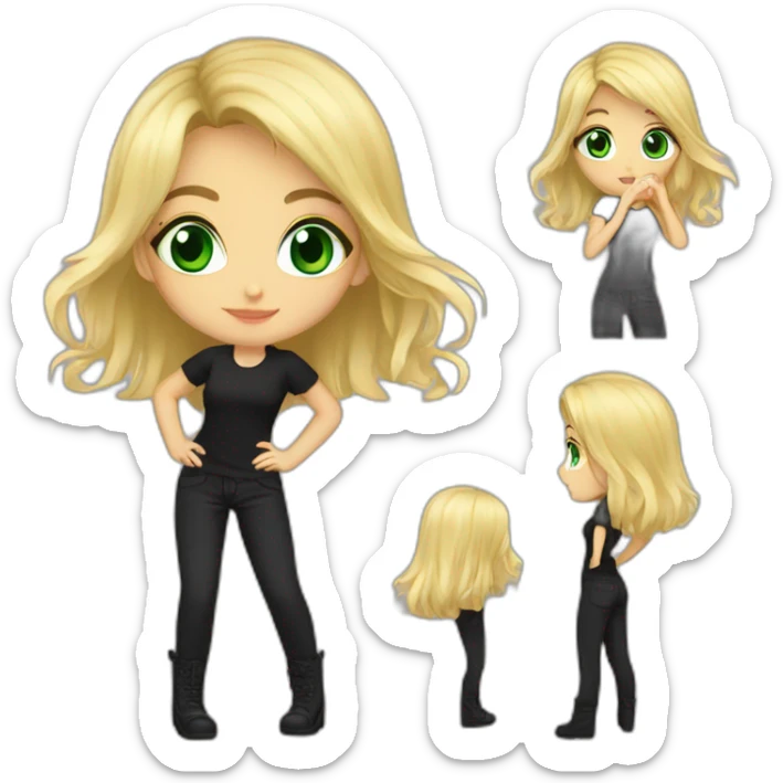 girl blonde beautiful green eye kiss full body and legs. Black shirt sticker
