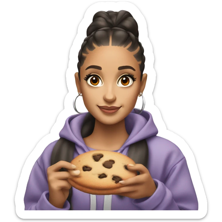 ariana grande holding a cookie in one hand, and a glass of orange juice in the other hand sticker