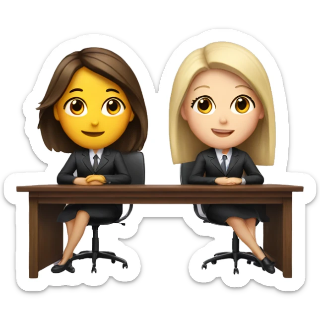 Two girls are sitting at the same desk, they are lawyers and friends sticker