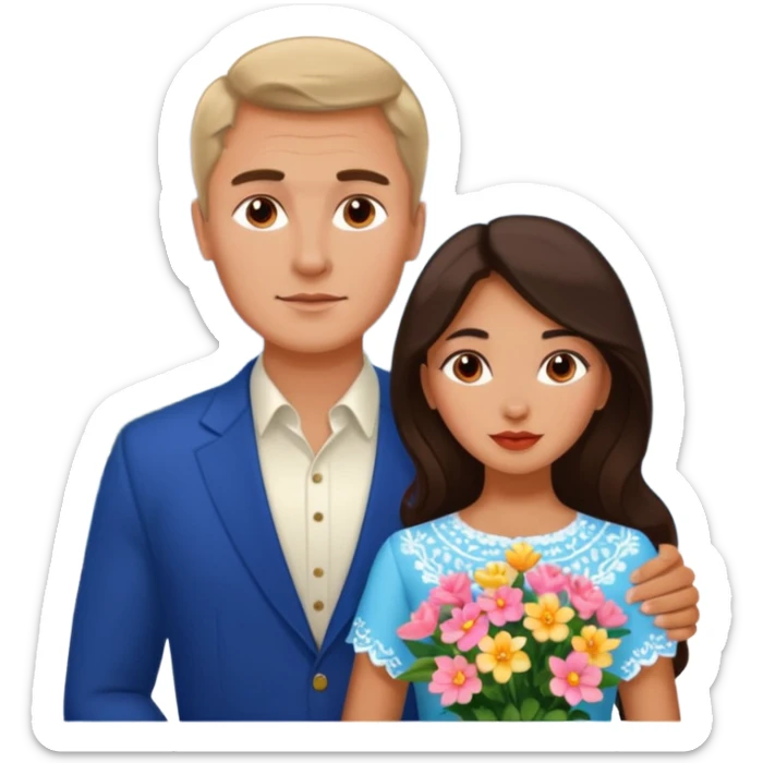 Couple traveling in Montenegro russian man and elegant  Latina girl delicate flowers and mountains in the background  sticker