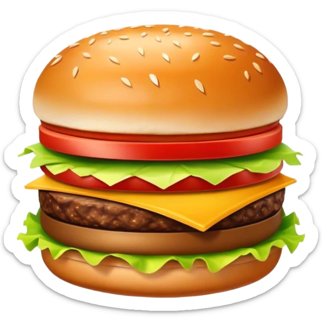 Kıvırcık uzun saçlı, koyu kahve renkli gözlü, beyaz tenli kadın . Önünde büyük hamburger var sticker