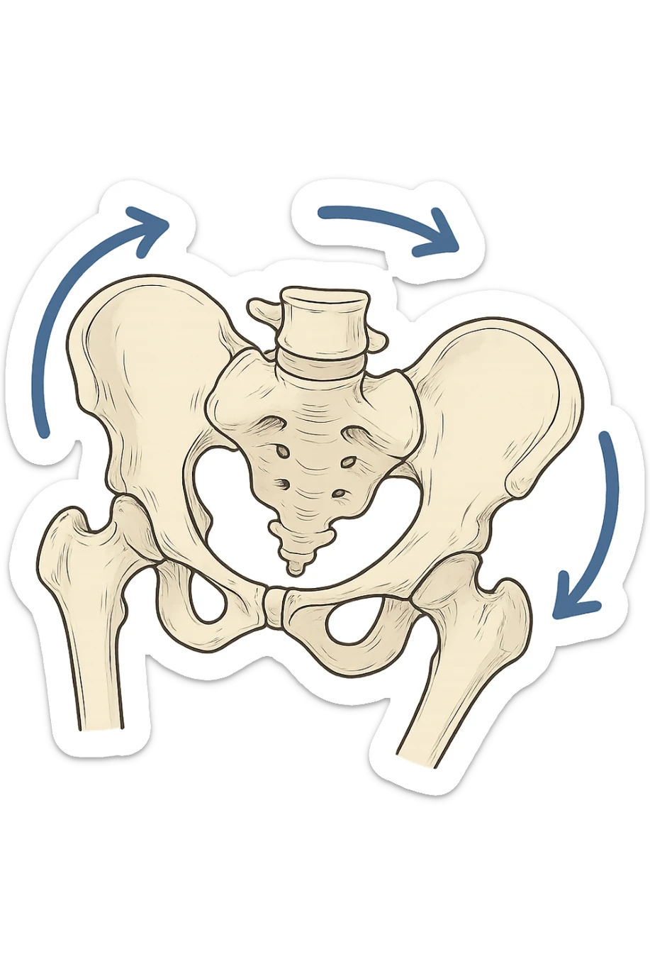 Bacino anatomico ruotato in senso orario quindi con le frecce che girano verso destra per far capire sticker