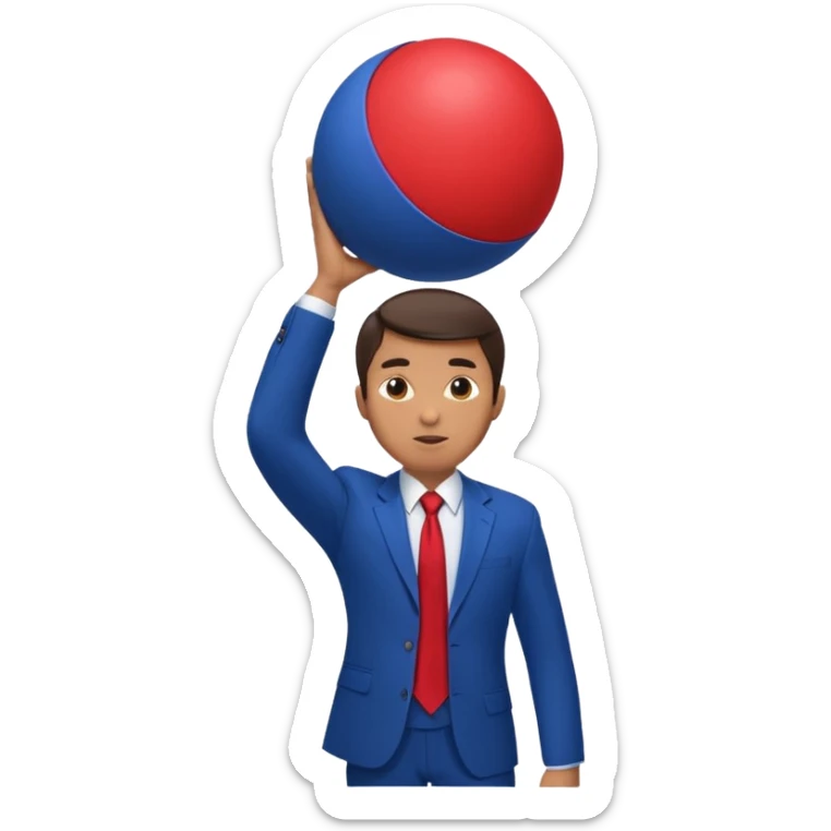 business man in a blue suit and red tie, carrying a huge dark blue ball above his head emoji sticker