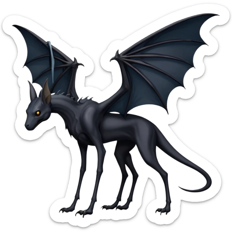 thestral: Winged horses visible only to those who have witnessed death and understand its significance. Can u make it thinner? Like an achal tekkine? Long legs, wings like from a bat sticker