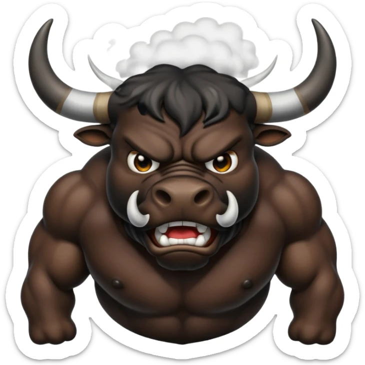 Emoji of an angry black powerful bull with steam coming out of its nose sticker