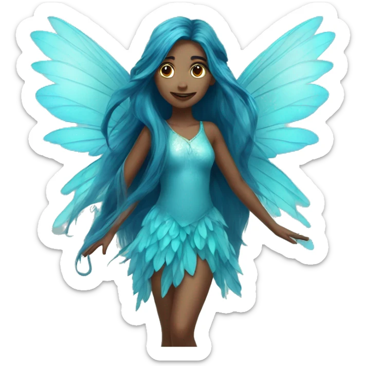 Beautiful, fairy, blue, turqoise, long hair, big wings sticker