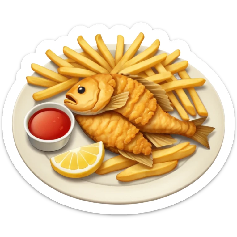 plate with a piece of fried fish and a pile of fries sticker