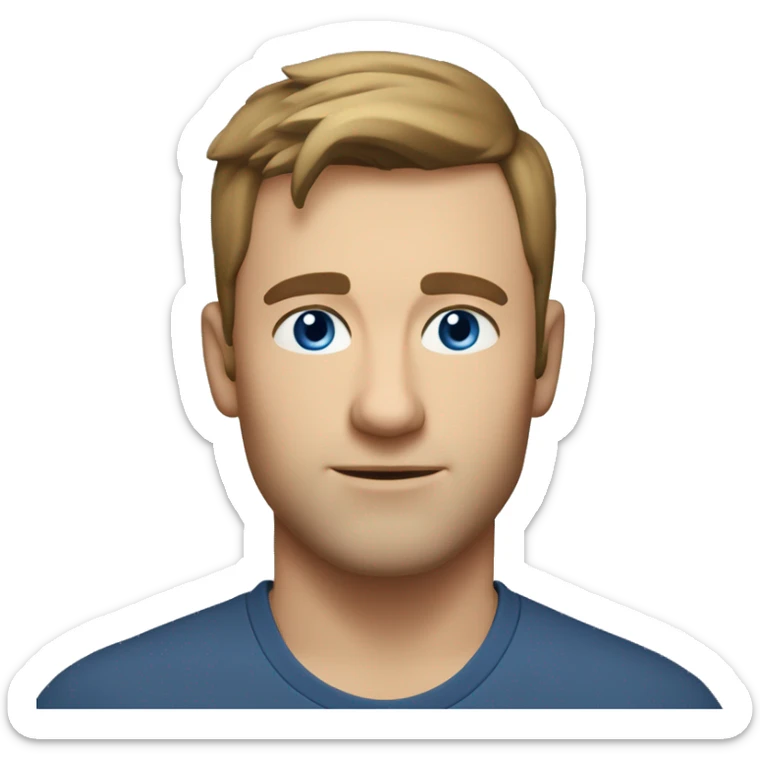 A head and shoulders shot of a 31 year old Caucasian man, with short brown hair,   with blue eyes wearing a t-shirt. sticker