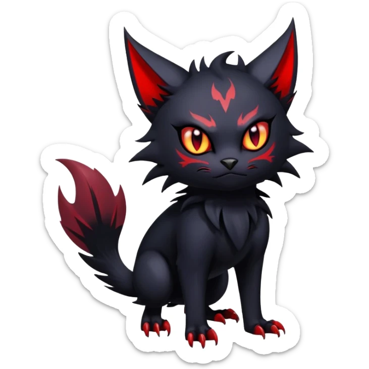 Vampiric feral futuristic gothic emo dark Litten-Noibat-Fakémon-hybrid-creature (full body) sticker