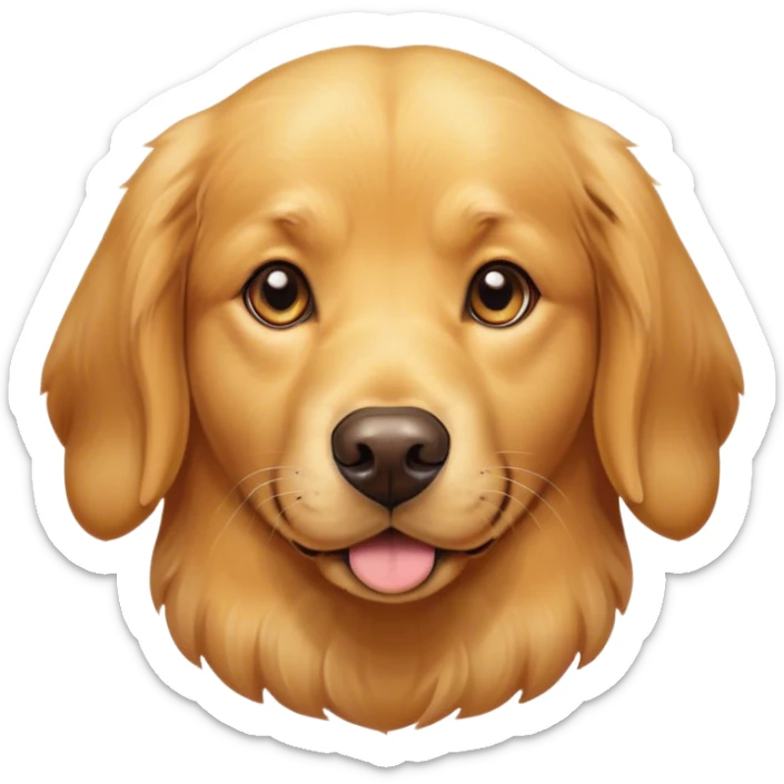 Cinematic Noble Golden Retriever Portrait Emoji, Poised and regal, with a strong, athletic build and a glossy, well-groomed golden coat, deep-set soulful brown eyes, Simplified yet sharp and sophisticated features, highly detailed, glowing with a soft, dignified glow, high shine, intelligent and friendly, stylized with an air of warmth, focused and attentive, soft glowing outline, capturing the essence of a watchful and confident companion, so majestic it feels as though it could bound out of the screen with effortless authority! sticker
