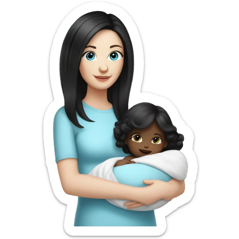 mom holding newborn baby girl with blue eyes white skin and black hair and white skin newborn girl white skin black hair sticker
