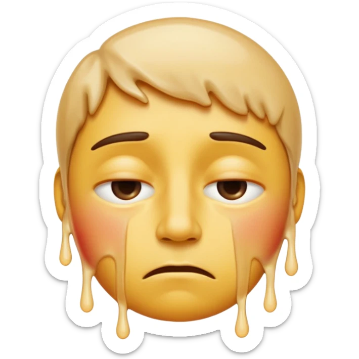 Apple-style emoji person inspired by the Apple melting face emoji (🫠), with a slightly drooping lower face due to heat, solid soft texture, annoyed and exhausted expression, raised eyebrow, unimpressed half-closed eyes, subtle sweat drops, consistent skin color, no dripping or glossy liquid effect sticker