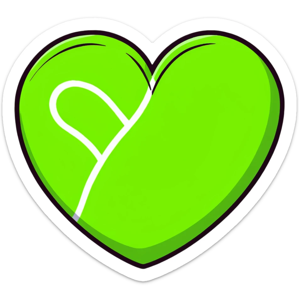 heart shape made with tennis ball material, green fuzzy felt with white curved lines sticker