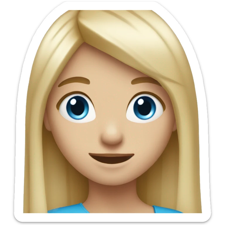girl with long blonde hair with fringe no hairstyle and blue eyes welcoming happy sticker