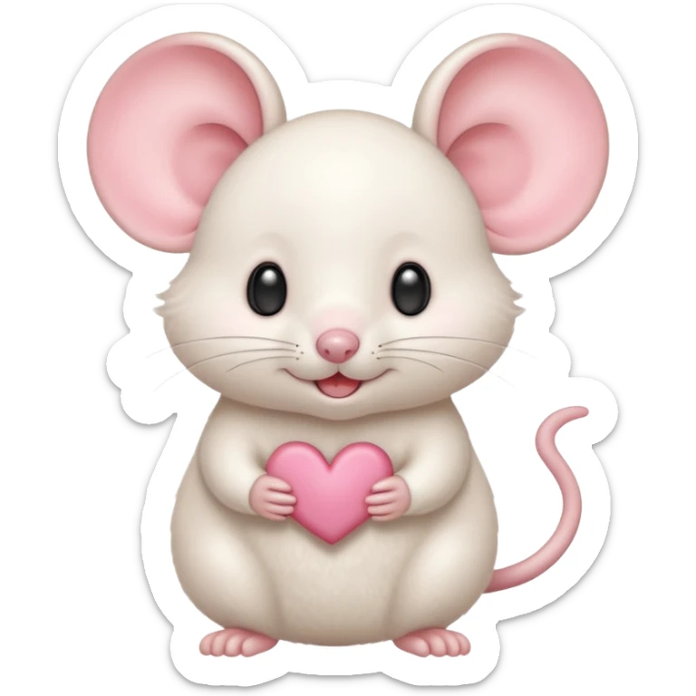 baby cream cartoon mouse with large, round, pink-lined ears. The mouse has heart eyes, a small open mouth, conveying a feeling of love, adoration, or strong affection. sticker