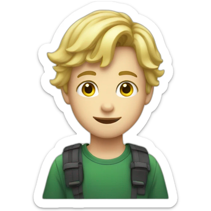 14 years ils boy who has Green eyes, blond hair and oval face with yellow teeth sticker