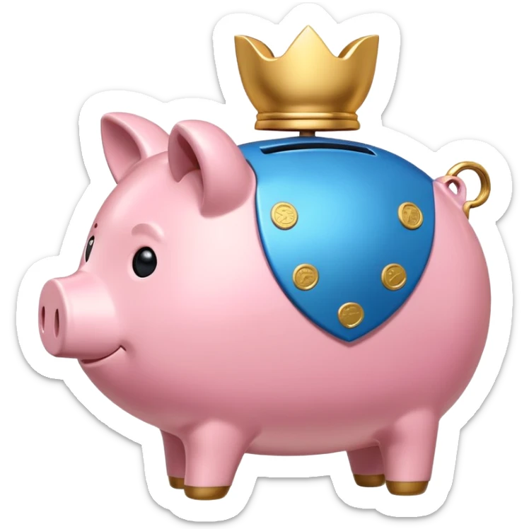 A clean and simple emoji-style icon: A stylized piggy bank with a coin dropping into it from above. Next to or slightly behind the piggy bank, a small shield symbolizing security and protection. Minimal details, rounded shapes, bright flat colors, consistent with standard emoji design. sticker