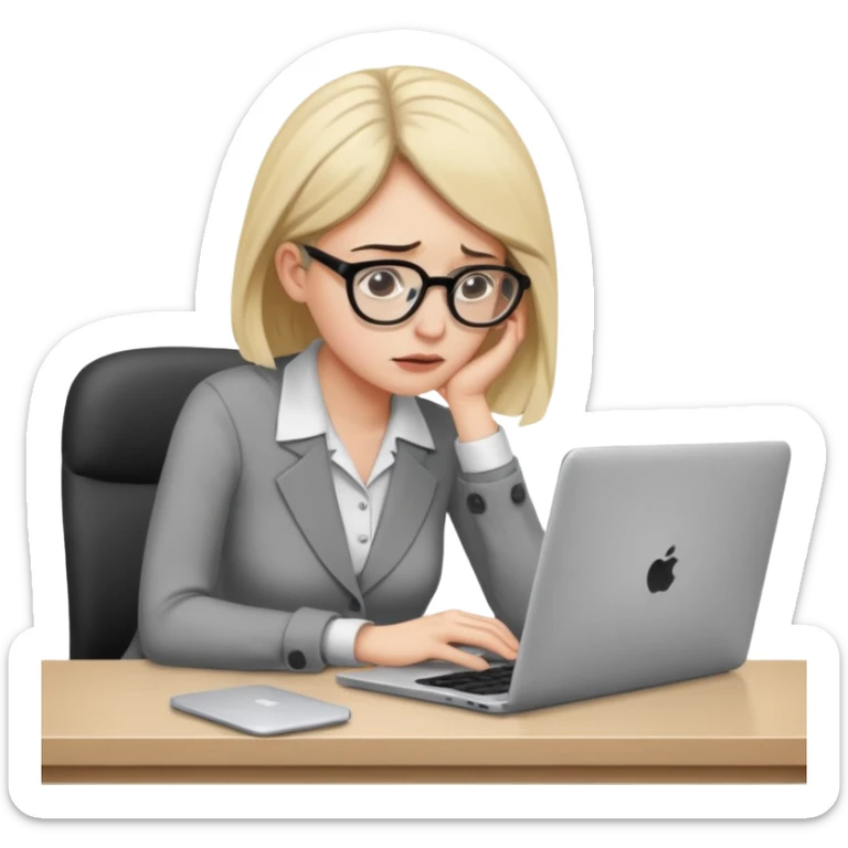 Chica con Estrés laboral en la oficina y mala postura en su laptop  sticker