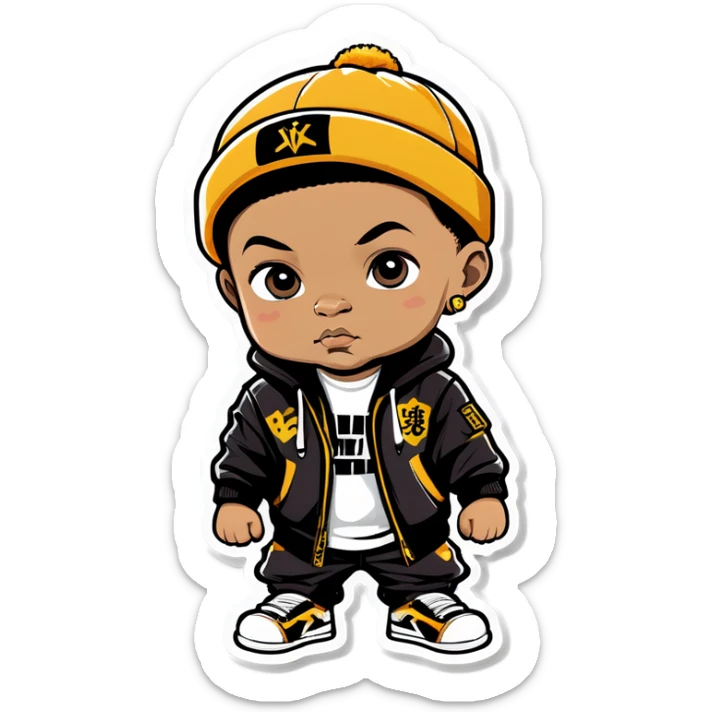 Black and Asian baby general with urban hip hop gear sticker