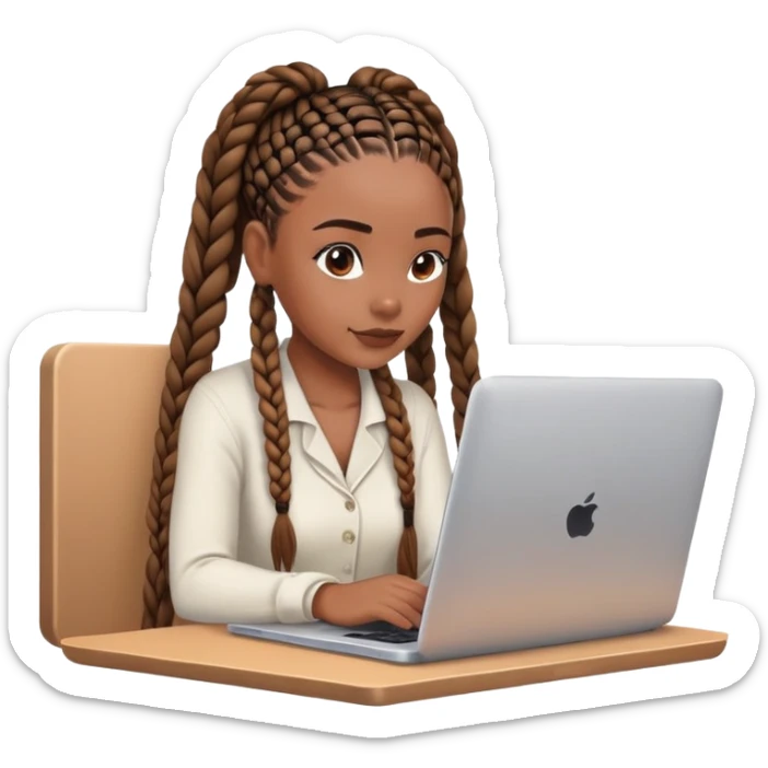  A Black woman with box braids sitting behind a laptop, typing or looking at the screen. sticker