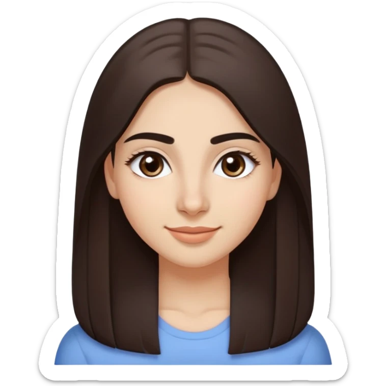 Armenian 19 year old girl. She has long, straight dark brown hair.
Her eyebrows are thick and natural.
Her eyes are large, dark, and almond-shaped.
She has a soft, genuine smile with closed lips.
Her face shape is oval.
Her skin tone is light to medium with a smooth and clear complexion sticker