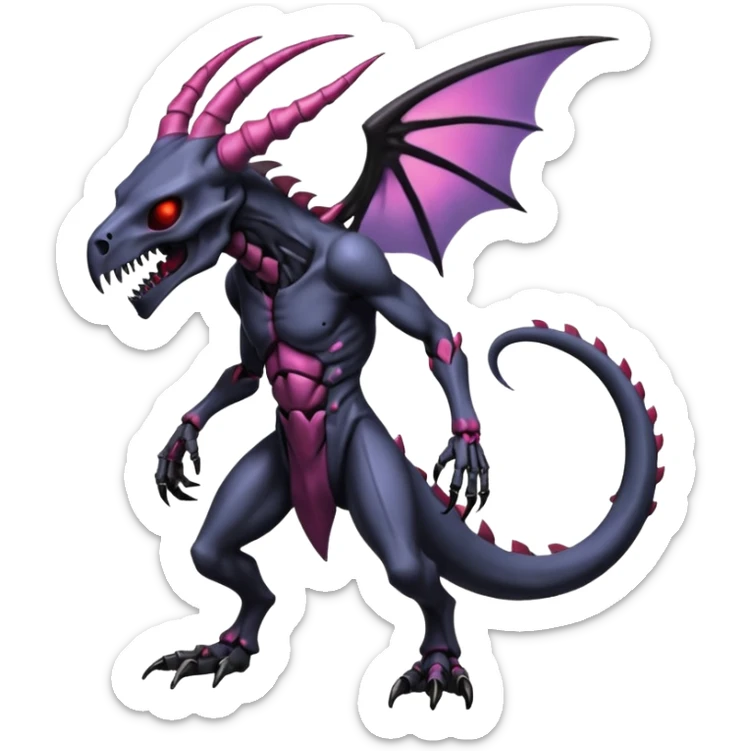 Shiny Horned Futuristic Badass Demonic Spectral Dusky Spooky Skull-faced Cool Hot Stylish Handsome Alien-Salandit-Darkrai-Genesect-Fakémon-fusion (full body) sticker