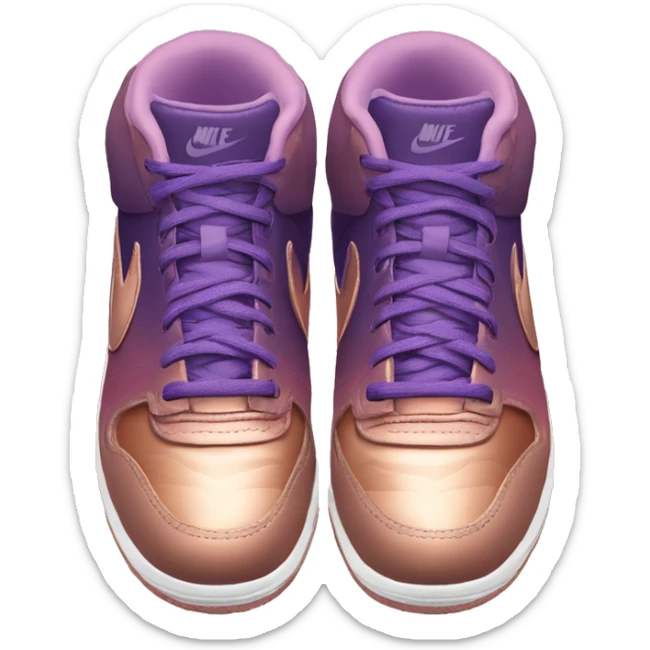 Realistic pair of metallic dark purple to rose gold ombre Nike Sneakers facing front. sticker