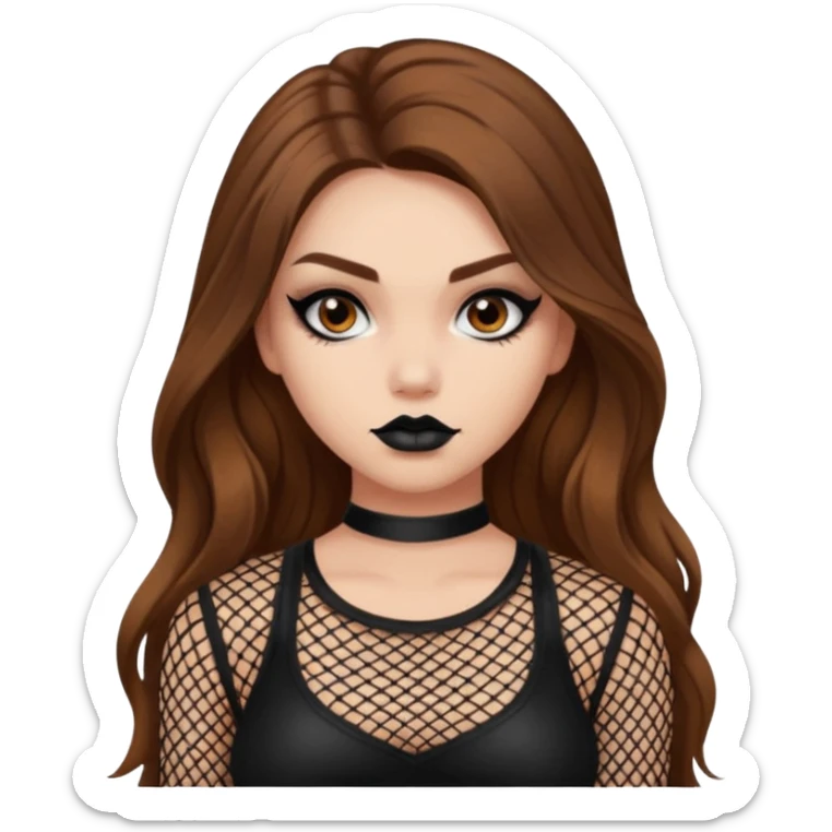 a pretty bratz fair girl with brown long hair styled well, looking like a baddie in a fishnet top sticker