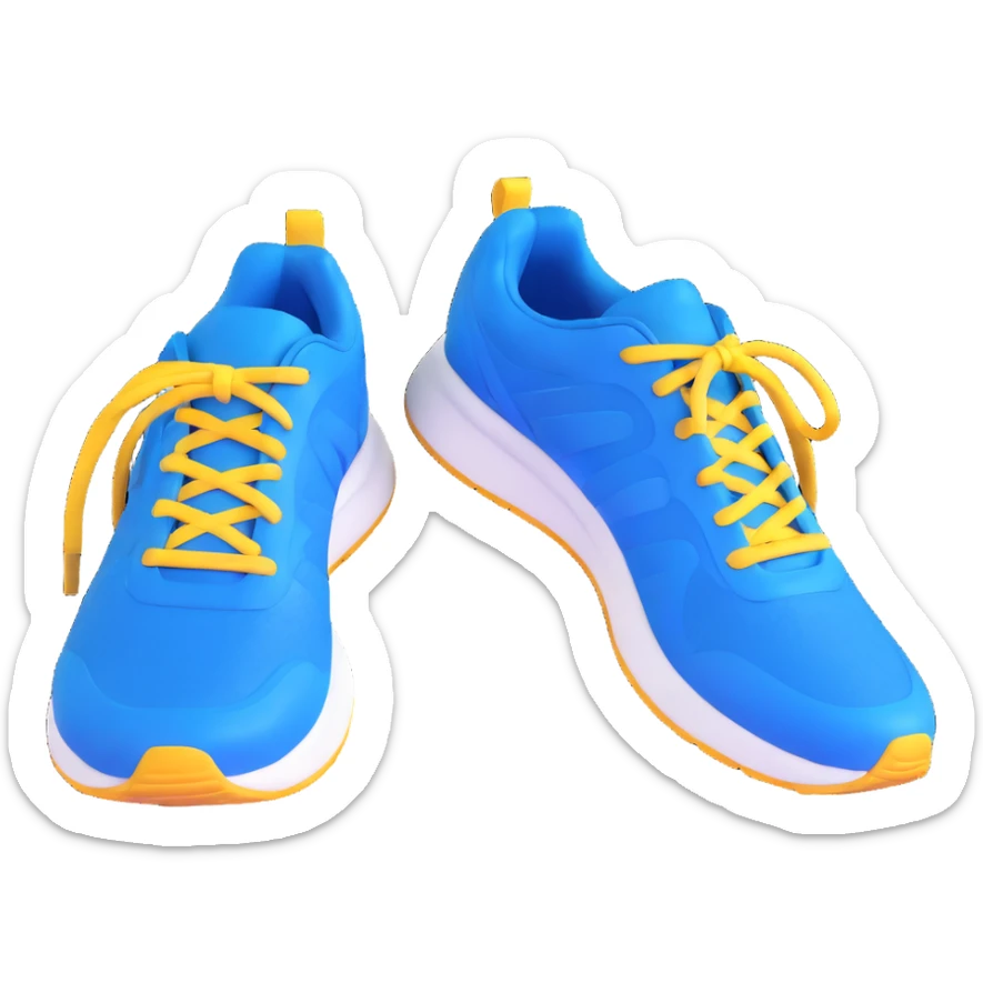 pair of blue running shoes emoji, cartoonish 3D emoji style, white soles, front view sticker