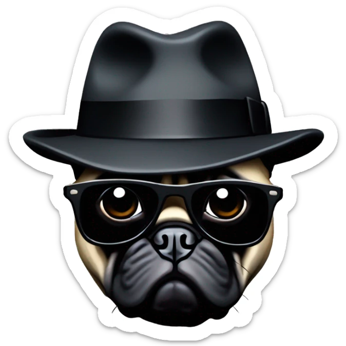 Pug mask from grand theft auto with black fedora and black sunglasses like the god father  sticker