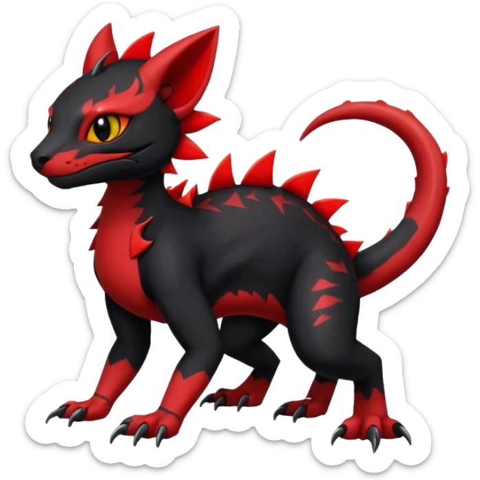 Cherry-Red and Jet-Black Fierce Fiery Mohawked Gothic Salandit-Litten-Torracat-hybrid-creature (full body) sticker