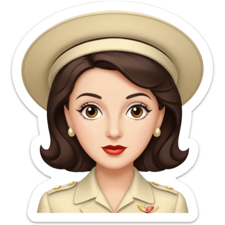 Maxene Andrews from The Andrews Sisters with dark brown hair, ivory outfit sticker