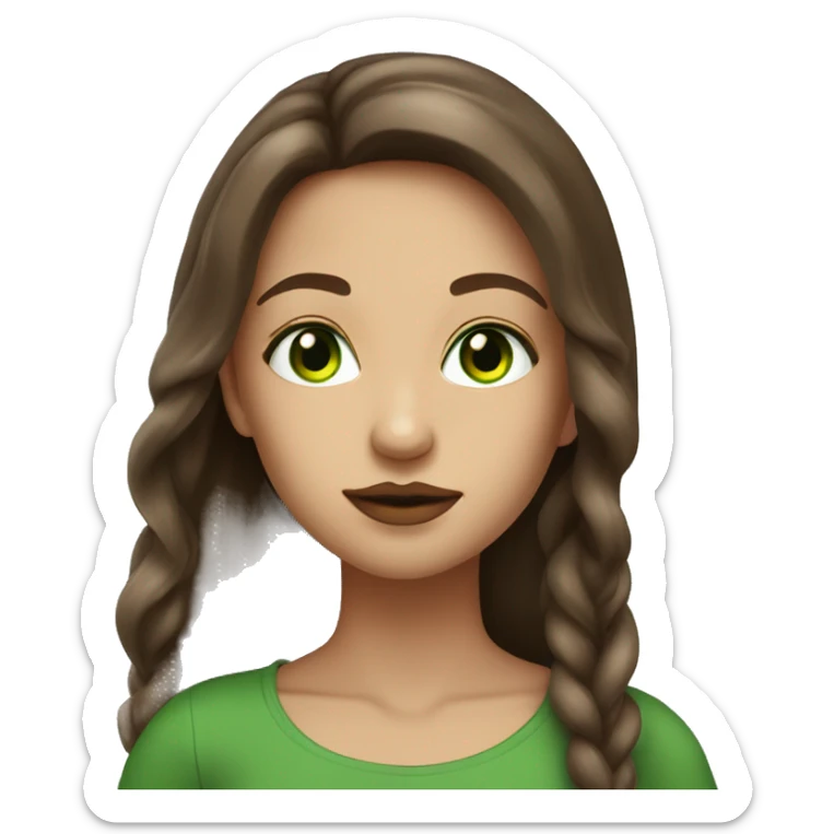 Strong green eyed girl with glossy lips and long brown hair sticker