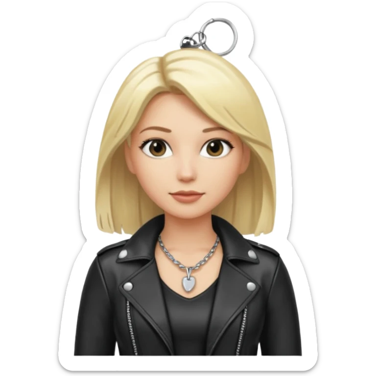 Dominatrix with blonde hair, leather outfit, keychain necklace sticker
