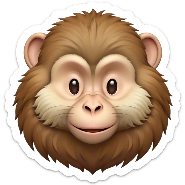 Beautiful and Majestic Cheeky Macaque Portrait Emoji, Head resting in a relaxed, contented smirk with eyes half-closed in a dreamy, playful slumber, showcasing soft, gently ruffled fur and a compact, agile build, Simplified yet exquisitely endearing features, highly detailed, glowing with a soft, radiant light, high shine, serene yet mischievous, stylized with an air of refined playful charm, soft glowing outline, capturing the essence of a beautiful and majestic macaque that embodies both cheeky humor and gentle elegance! sticker