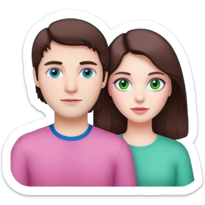 pink polaroid photo of a couple thats white with brunette hair blue and green eyes sticker