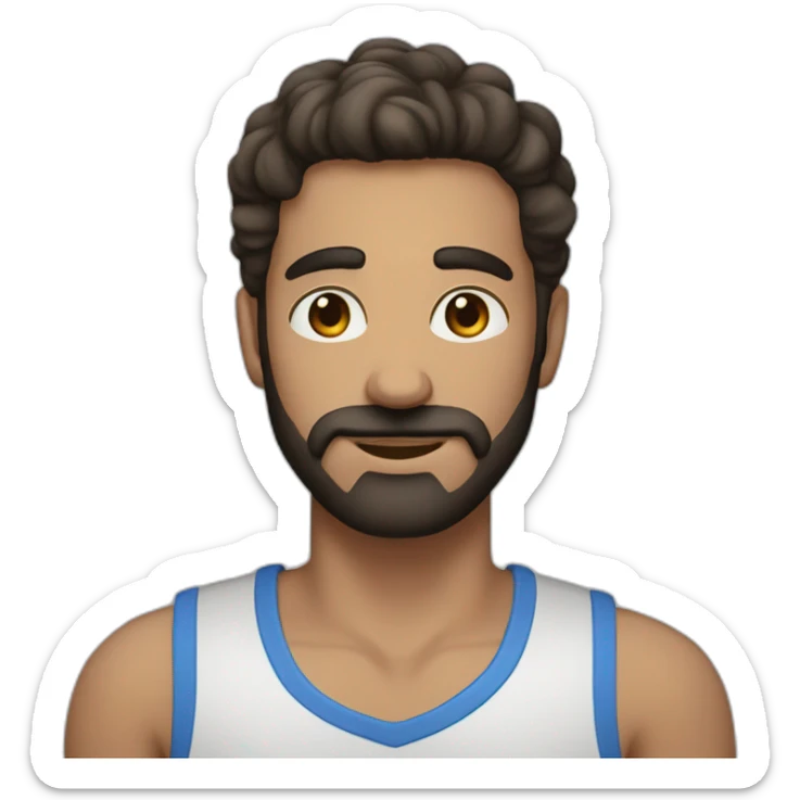 man's face with blues eyes and with dark brown beard and hair with grey streaks in it  sticker