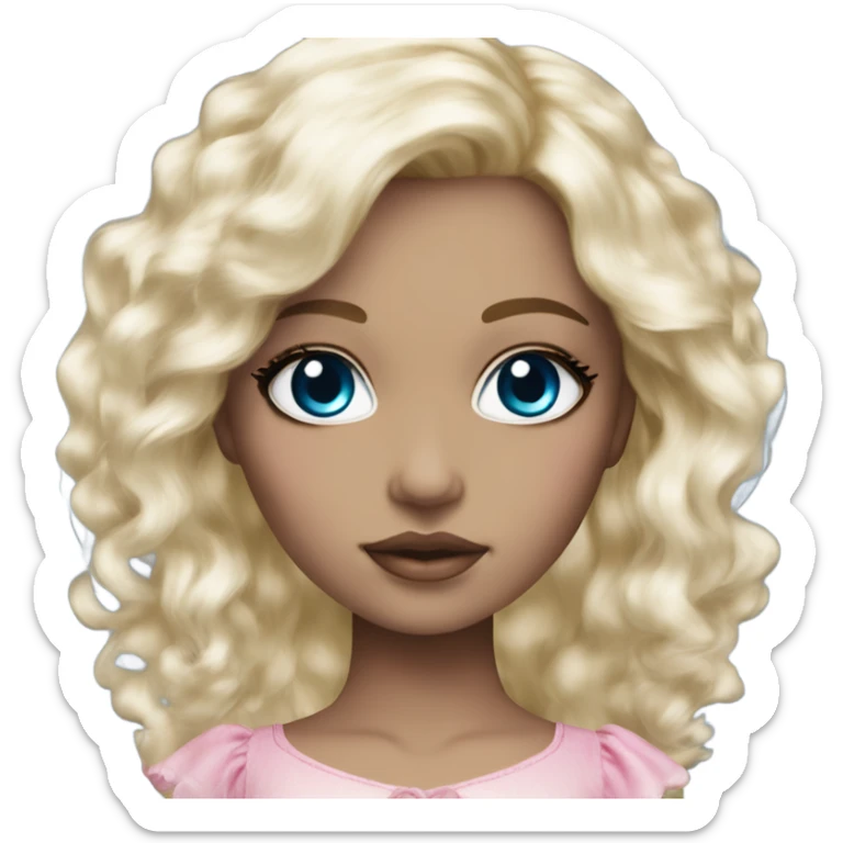 ocean blue doll eyes, blonde hair, feminine, pink, girl, angelic sticker
