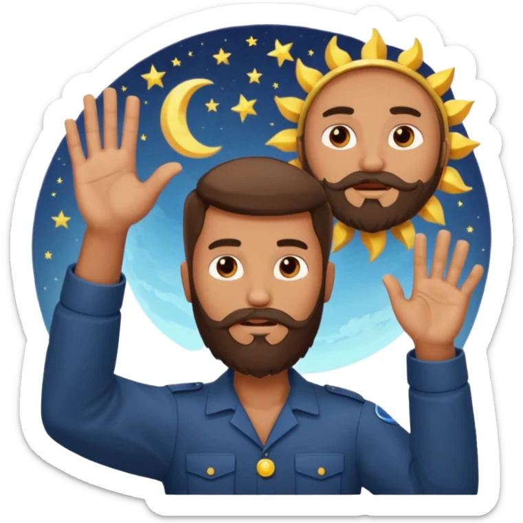 joshua bible chracter bearded man raising his hand stopping the sun & moon to continue the war sticker