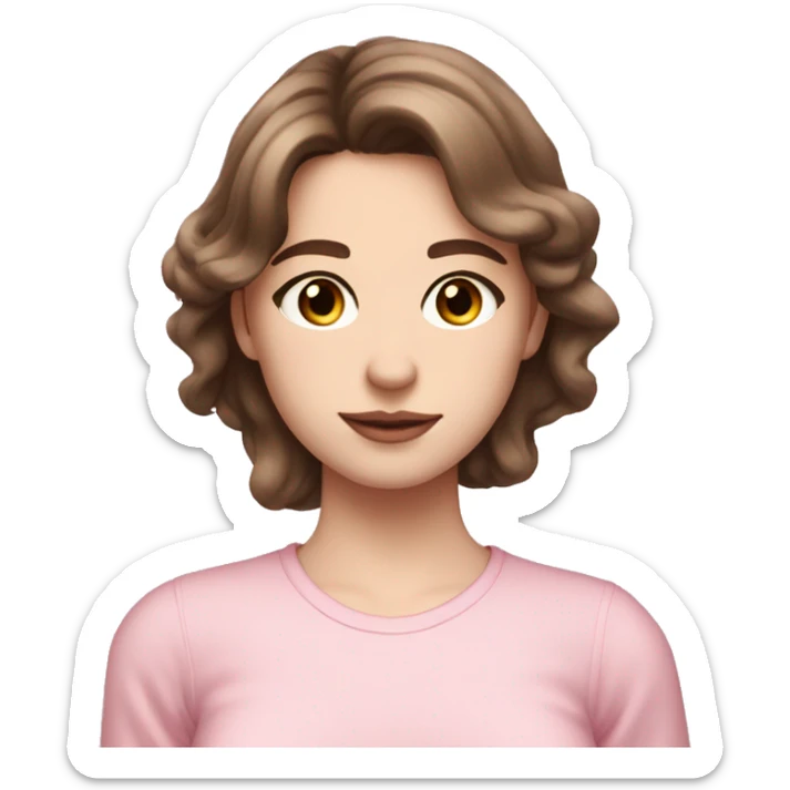  girl with brown hair and light fair pale skin in pink shirt coquette aesthetic  sticker