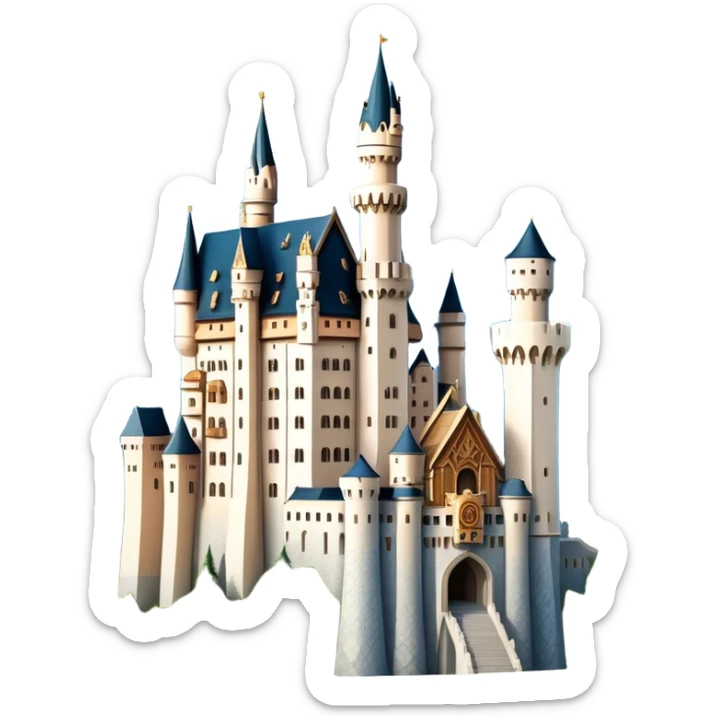 Cinematic Realistic Neuschwanstein Castle Landmark Emoji, depicted as the fairy‚Äêtale castle set against a mountainous backdrop rendered with dramatic lighting and intricate textures. sticker