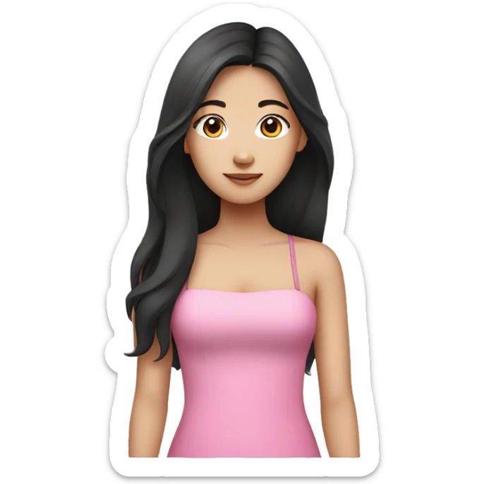 Asian girl with dark long hair wearing a pink dress with thin straps sticker