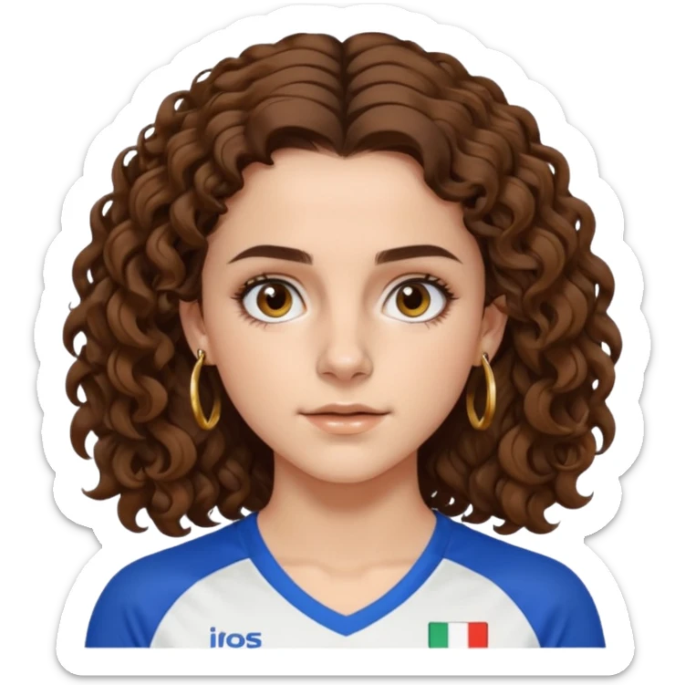 very beautiful italian girl, dark brown eyes, looking like Emma Watson, with curly and big volume very bright brown hair, and a golden piercing ring in nose on left side, doing sports

 sticker