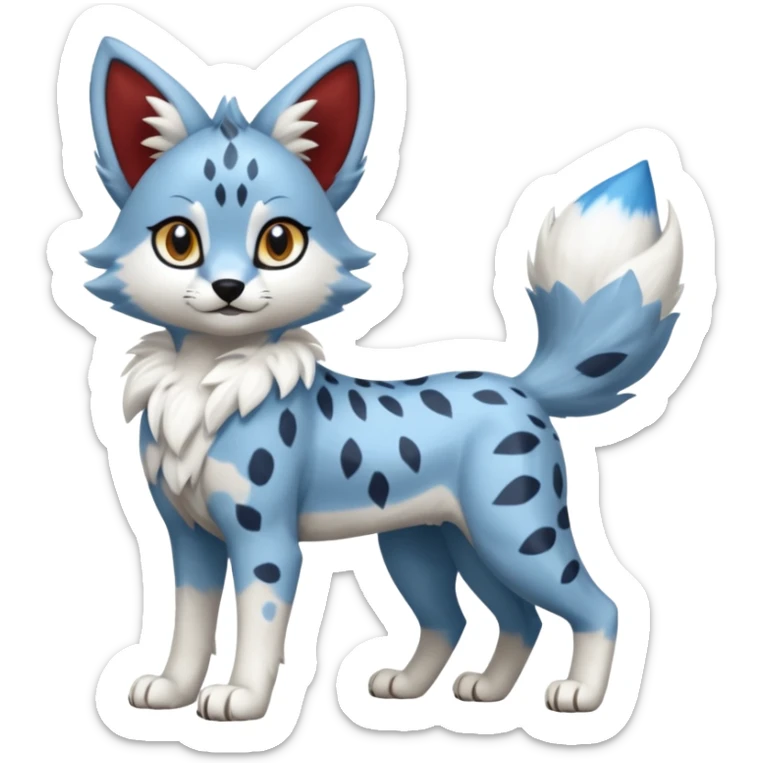 Blue cute adorable serval-Lycanroc-wolf-fusion-hybrid, full body sticker