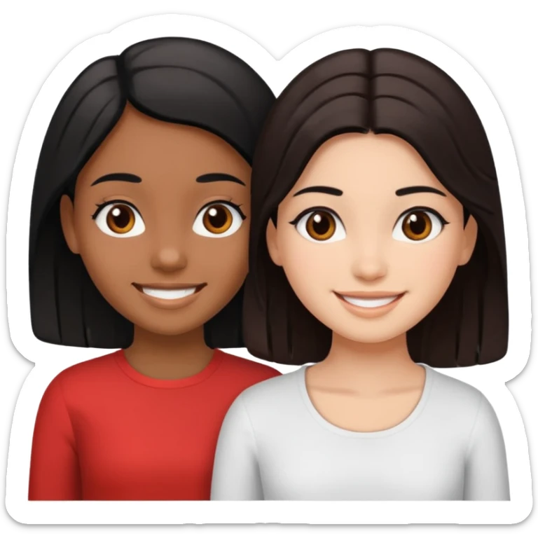 2 girls one brown skin with black hair and other with white skin and brown hair  sticker