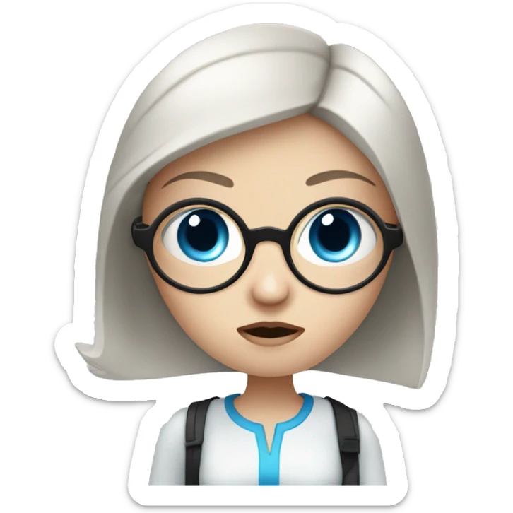 white girl with black hair and blue eyes with magnifying glass and a suspicious look sticker