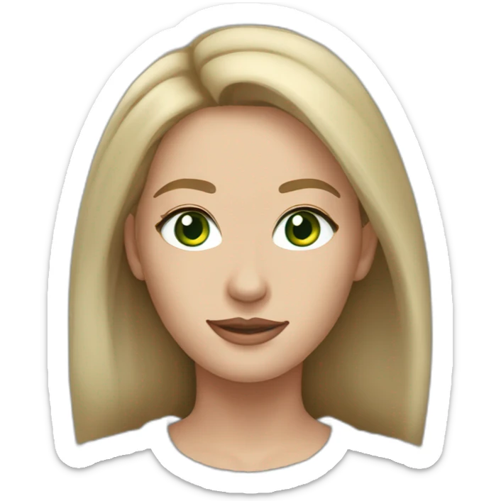 bronde woman with shoulderlenght hair, green eyes, long face, pale skin, silver earrings wearing a grey sweater sticker