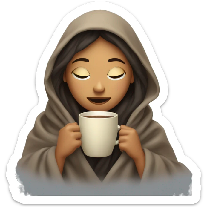 girl inside a blanket sipping coffee eyes closed sticker