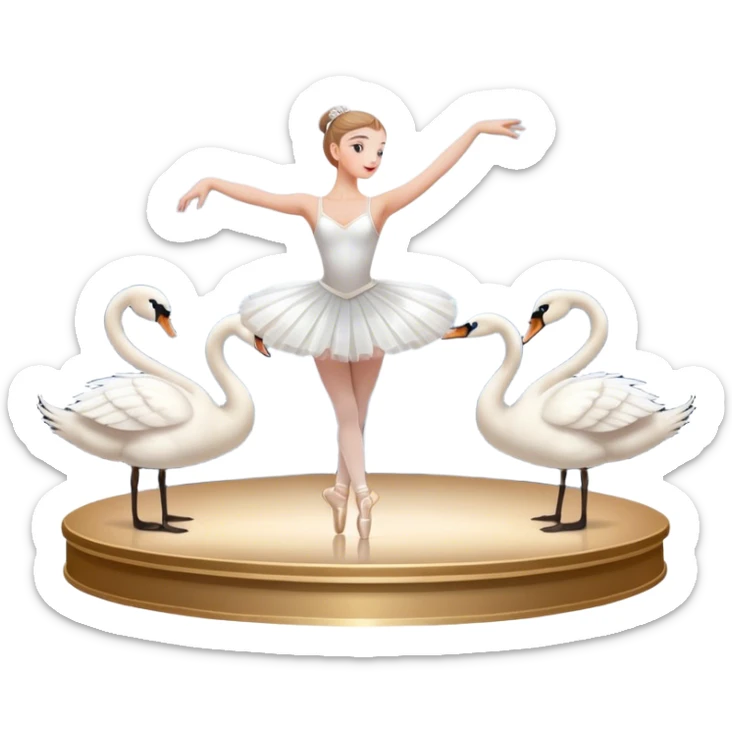 Icon for Ballet: The icon should evoke the grandeur of the Bolshoi Theater stage. a scene from Swan Lake, with a ballerina in a white tutu performing an elegant pose, surrounded by dramatic stage lighting and swan motifs. Transparent background. sticker